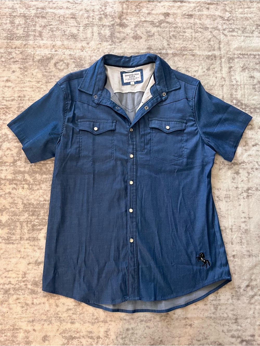 Diamond Cross Ranch Men's Short Sleeve Button-Up Shirt - Blue